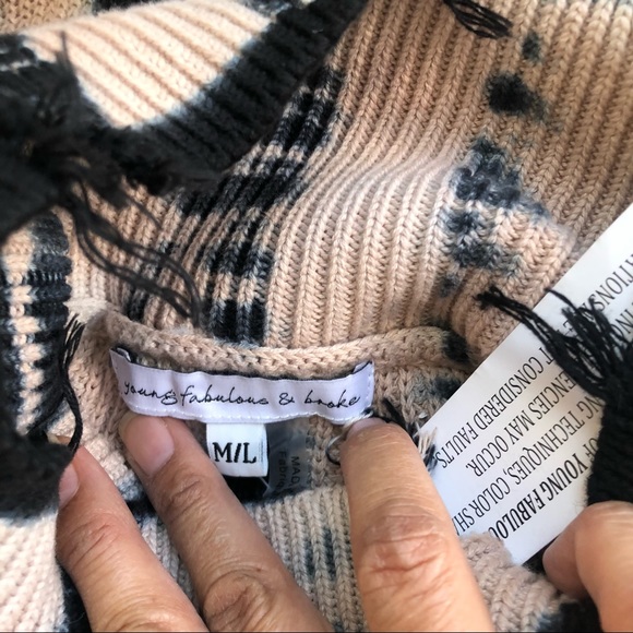 NWT YOUNG FABULOUS AND BROKE Distressed Cameron Oversized Turtleneck Sweater M/L - Picture 6 of 8
